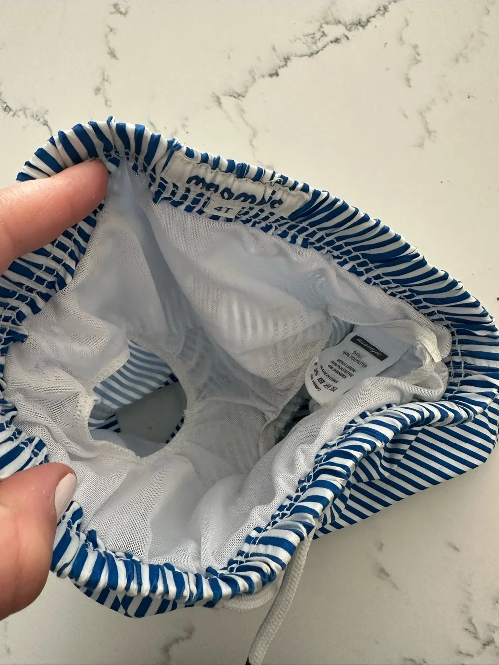 Boy Toddler Blue and White Striped Swim Shorts, 4T